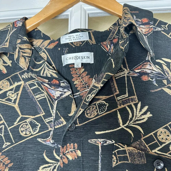 *VINTAGE* Chereskin Hawaiian Martini Cocktail Aloha Tropical Shirt XL 100% Silk - Picture 4 of 7